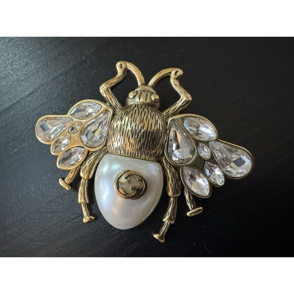 Gucci Stamped Interlocking GG Vintage Adorned Bee Large Pin Brooch - Picture 4 of 13
